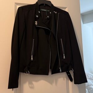 Ralph Lauren Jacket Women Black Biker Moto Style Zippered Pockets Size 2 XS